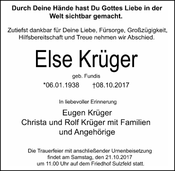 Traueranzeige von Else Krüger 