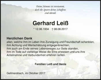 Traueranzeige von Gerhard Leiß 