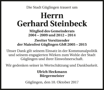 Traueranzeige von Gerhard Steinbeck 