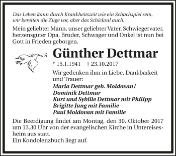 Traueranzeige von Günther Dettmar 