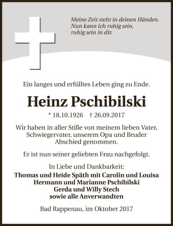 Traueranzeige von Heinz Pschibilski 