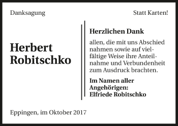 Traueranzeige von Herbert Robitschko 