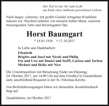 Traueranzeige von Horst Baumgart 