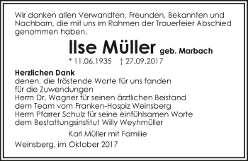 Traueranzeige von Ilse Müller 