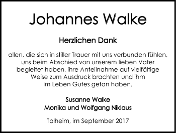 Traueranzeige von Johannes Walke 
