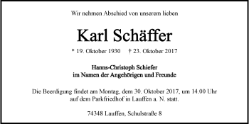 Traueranzeige von Karl Schäffer 