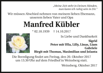 Traueranzeige von Manfred Kübler 