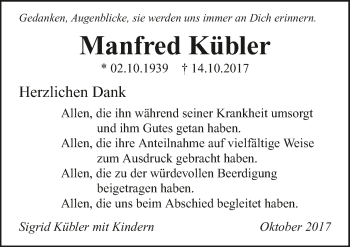 Traueranzeige von Manfred Kübler 