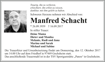 Traueranzeige von Manfred Schacht 