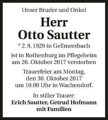 Traueranzeige von Otto Sautter 