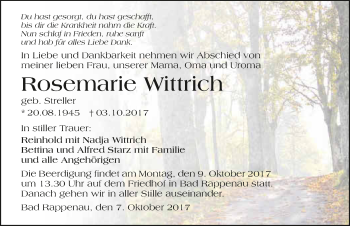 Traueranzeige von Rosemarie Wittrich 