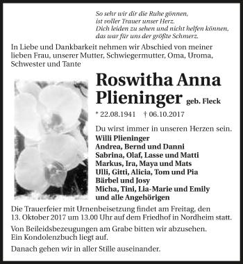 Traueranzeige von Roswitha Anna Plieninger 