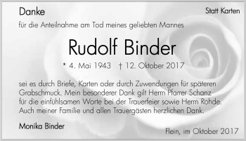 Traueranzeige von Rudolf Binder 