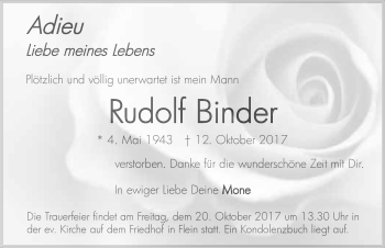 Traueranzeige von Rudolf Binder 