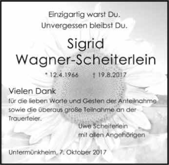 Traueranzeige von Sigrid Wagner-Scheiterlein 