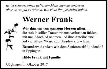 Traueranzeige von Werner Frank 