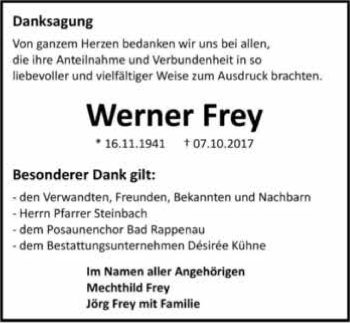 Traueranzeige von Werner Frey 