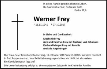 Traueranzeige von Werner Frey 