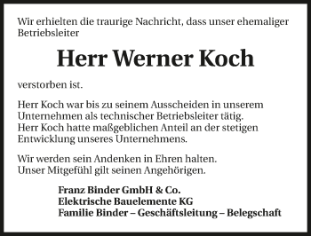 Traueranzeige von Werner Koch 