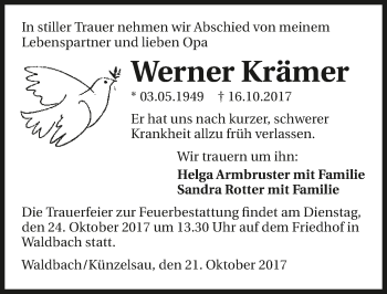 Traueranzeige von Werner Krämer 