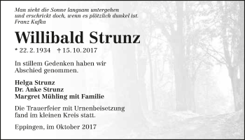 Traueranzeige von Willibald Strunz 