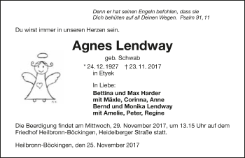 Traueranzeige von Agnes Lendway 