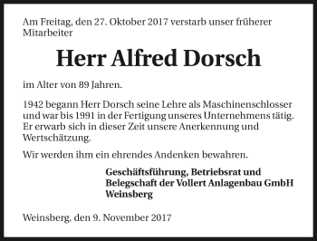 Traueranzeige von Alfred Dorsch 