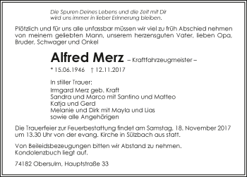 Traueranzeige von Alfred Merz 