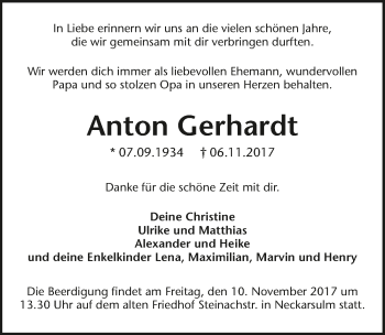 Traueranzeige von Anton Gerhardt 