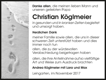 Traueranzeige von Christian Köglmeier 