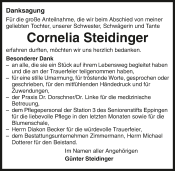 Traueranzeige von Cornelia Steidinger 