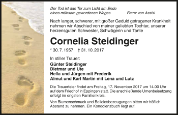 Traueranzeige von Cornelia Steidinger 