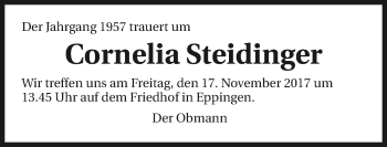 Traueranzeige von Cornelia Steidinger 