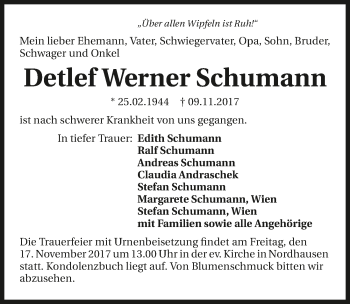 Traueranzeige von Detlef Werner Schumann 