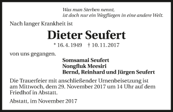 Traueranzeige von Dieter Seufert 