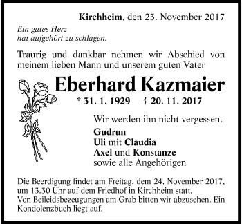 Traueranzeige von Eberhard Kazmaier 