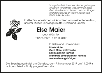 Traueranzeige von Else Maier 