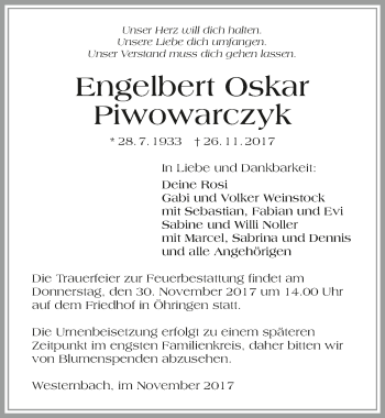 Traueranzeige von Engelbert Oskar Piwowarcyk 