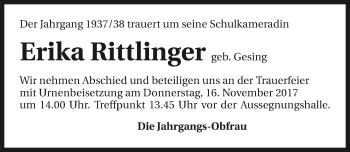 Traueranzeige von Erika Rittlinger 