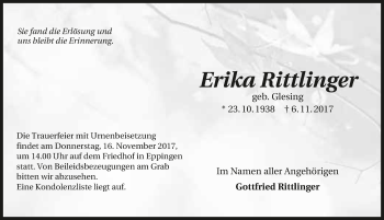 Traueranzeige von Erika Rittlinger 