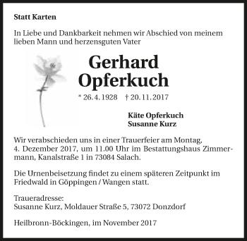 Traueranzeige von Gerhard Opferkuch 