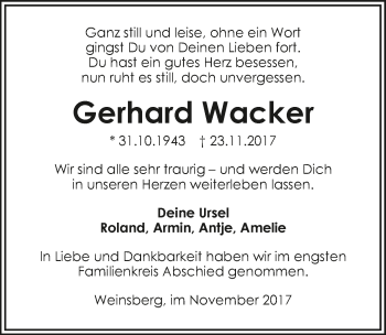 Traueranzeige von Gerhard Wacker 