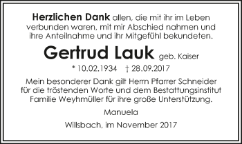 Traueranzeige von Gertrud Lauk 