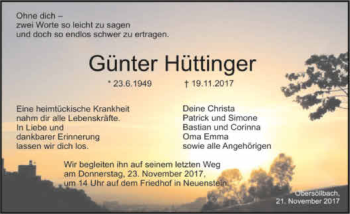 Traueranzeige von Günter Hüttinger 