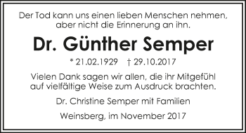 Traueranzeige von Günther Semper 