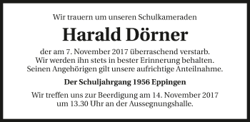 Traueranzeige von Harald Dörner 