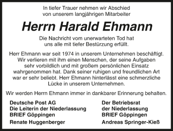 Traueranzeige von Harald Ehmann 