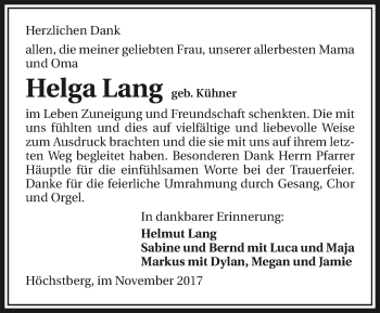 Traueranzeige von Helga Lang 