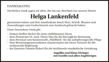 Traueranzeige von Helga Lankenfeld 