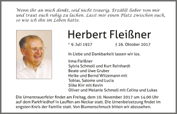 Traueranzeige von Herbert Fleißner 